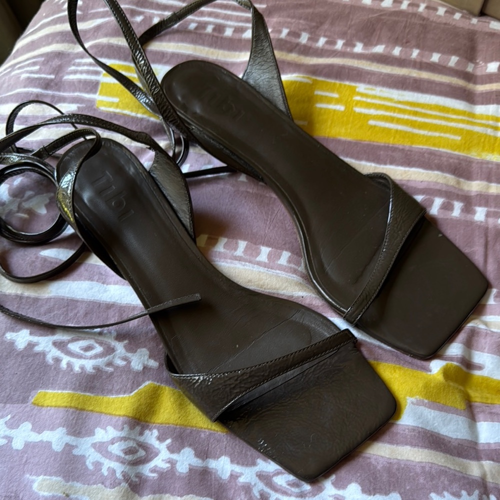 Tibi Jiro crinkle patent sandal, tobacco, size EU40, good condition, $60